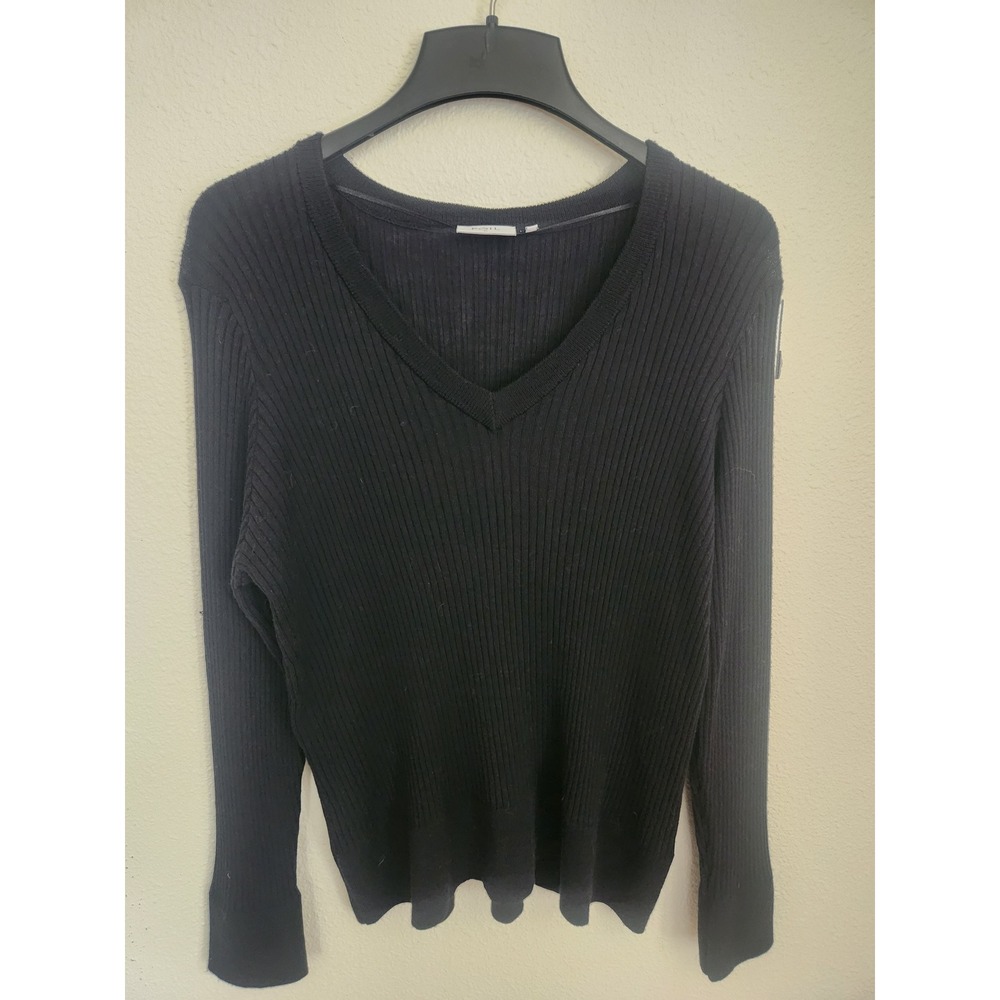 Foil Black 100% Merino Wool Ribbed V-Neck Sweater XL Long Sleeve Quiet Luxury